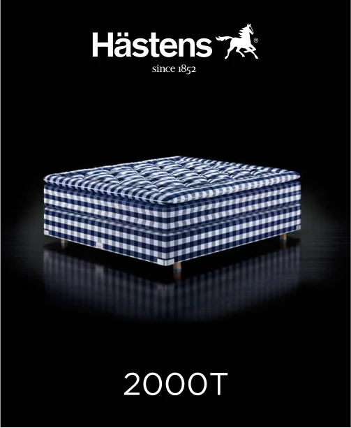 Hastens 2000T box spring with blue check fabric, matching the Hastens mattress aesthetic