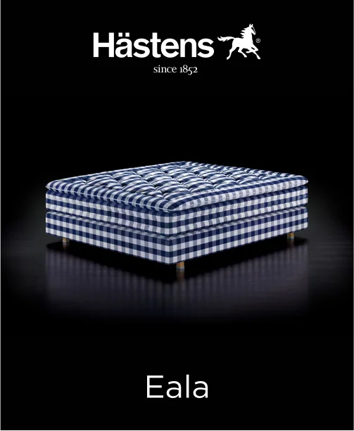 Sturdy Hastens Eala box spring upholstered in classic blue check fabric