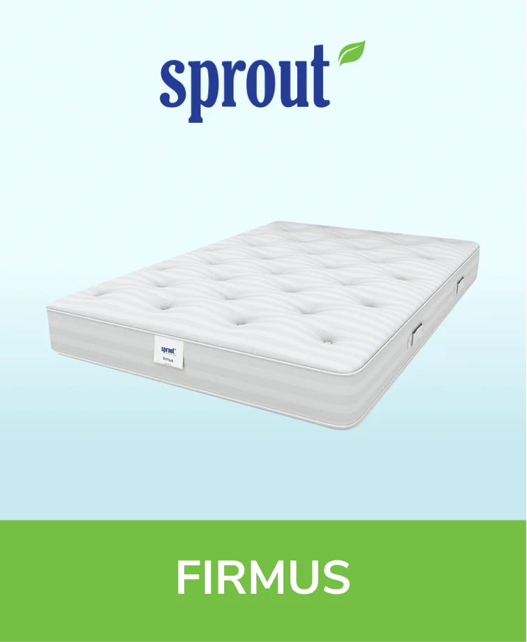 Sprout Firmus mattress with a textured gray top and contrasting white sides