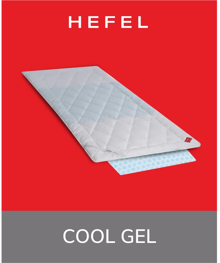 Hefel Cool Gel mattress pad with a white top and blue gel-infused layer